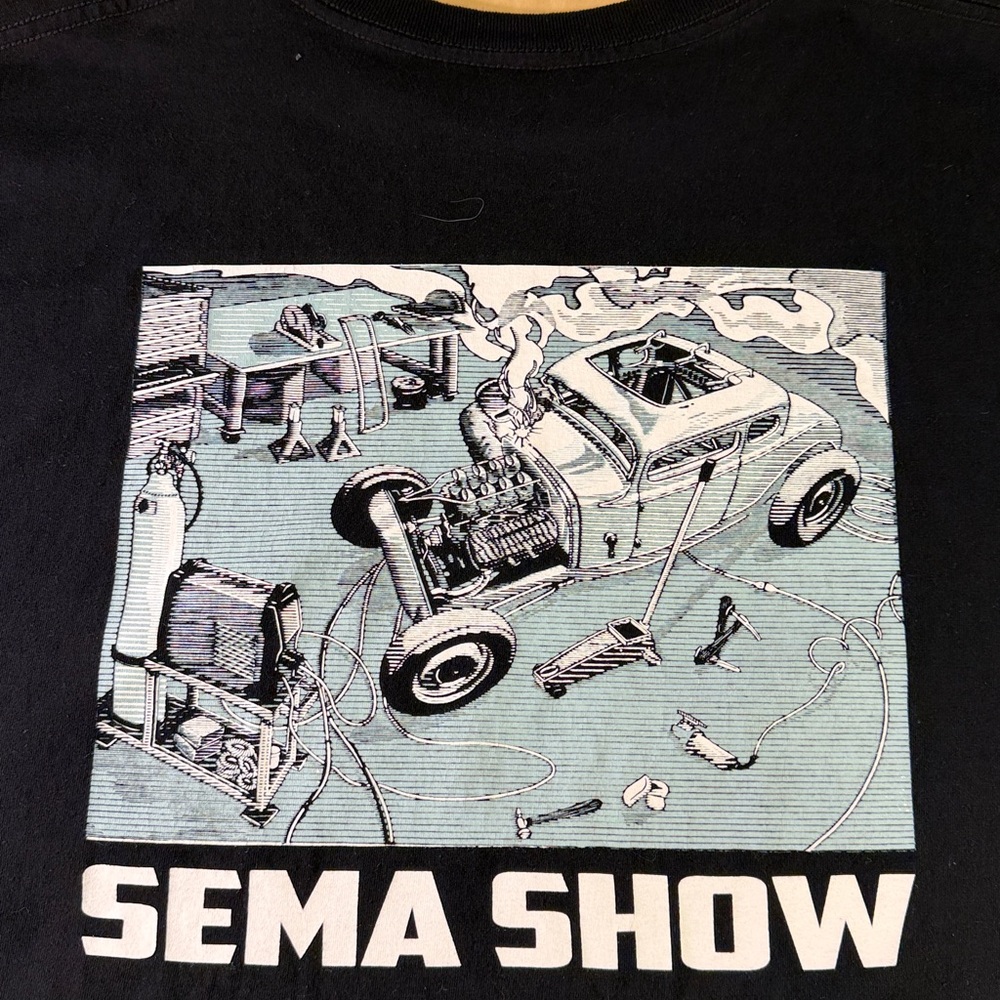 SEMA show graphic T-shirt, black extra large graphics on front and back